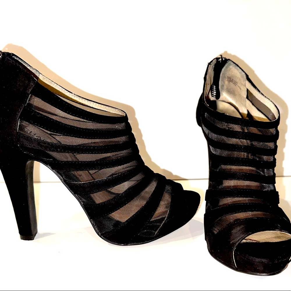 Michael Kors Black Velvet & Mesh Strappy Heels